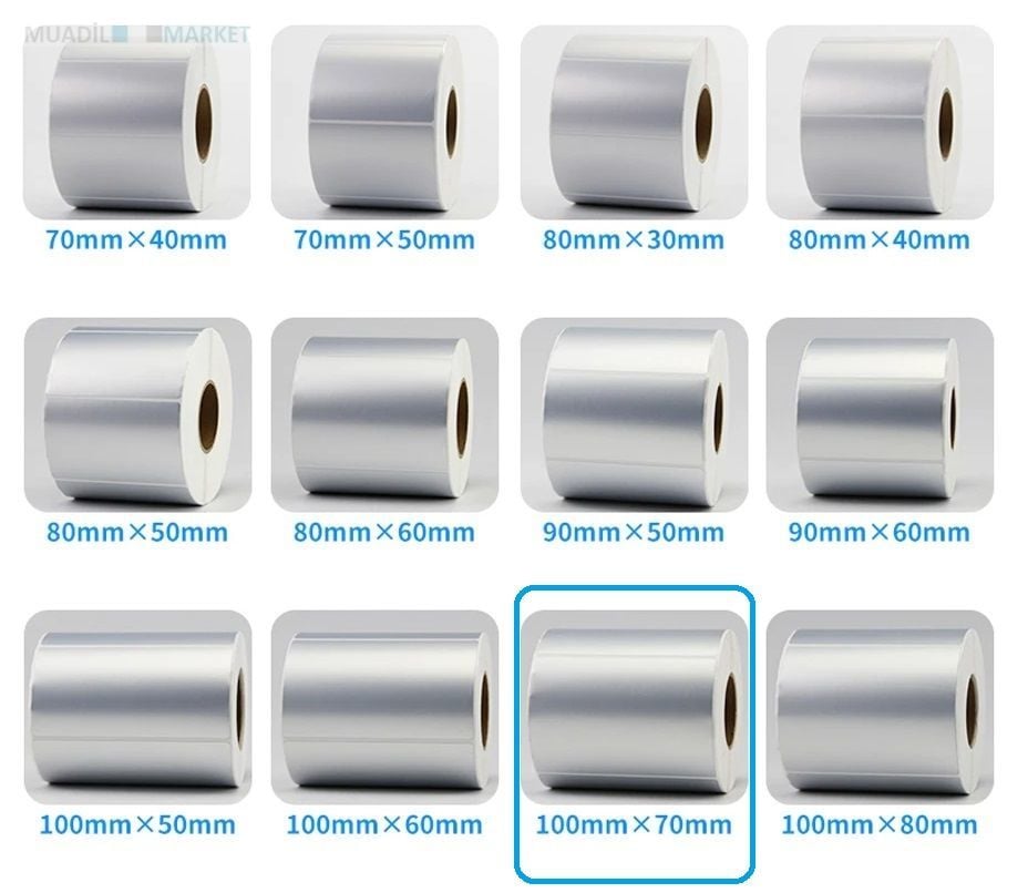 100 x 70 mm Silver Mat Etiket 6 Rulo
