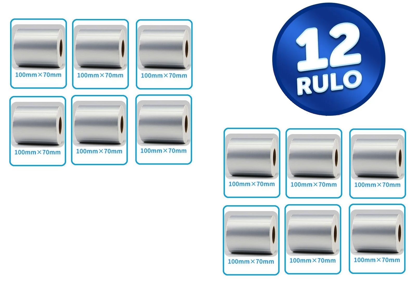 100 x 70 mm Silver Mat Etiket 12 Rulo