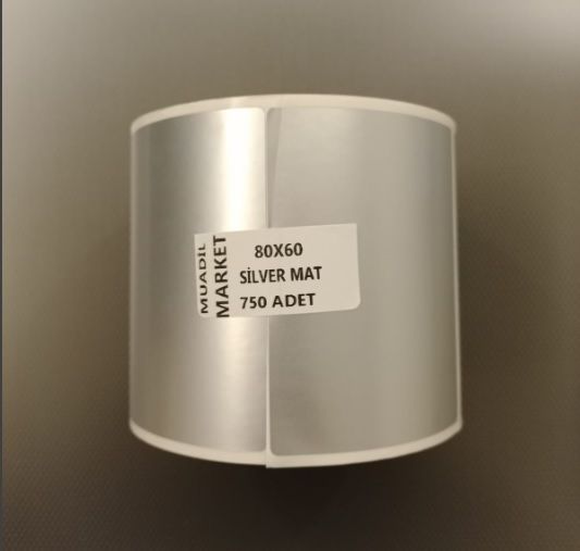 80 x 60 mm Silver Mat Etiket