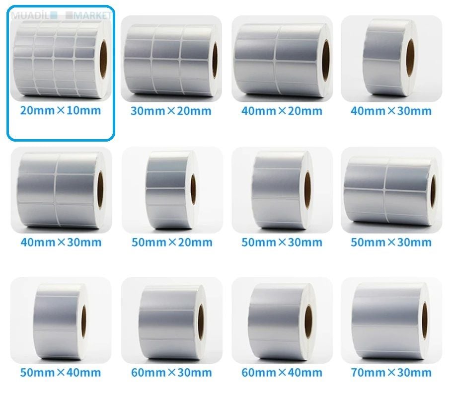 20 x 10 mm Silver Mat Etiket 4lü